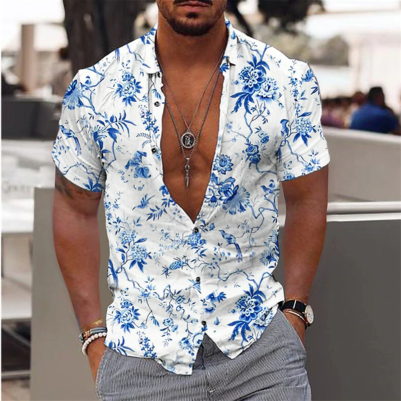 Chemise florale à manches courtes pour hommes, impression 3D, mode d'été pour hommes, T-shirt à manches courtes avec bouton à revers, xs-6 de rue pour hommes, 2024