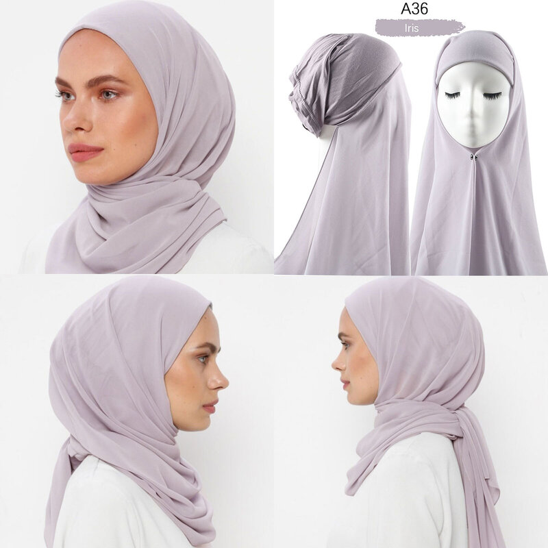 Women Muslim Instant Chiffon Hijab with Cap Hijabs With Underscarf Bonnet Scarf Islam Headscarf Headwrap Turbante