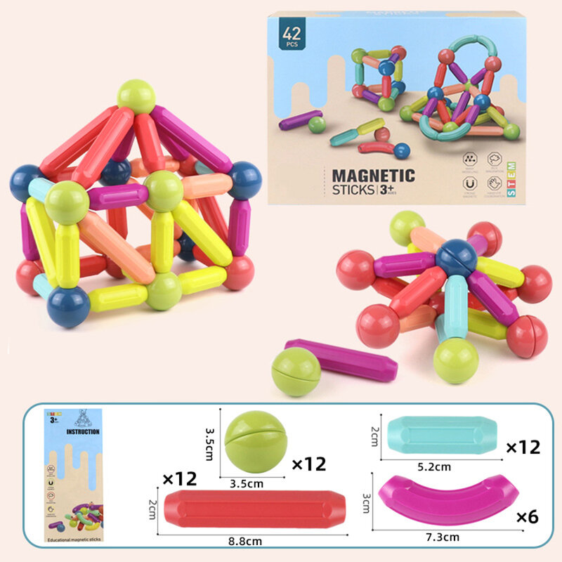 Blocos de Construção Magnéticos para Crianças, Partícula 3D Grande, Brinquedos Educativos, Variedade de Varas