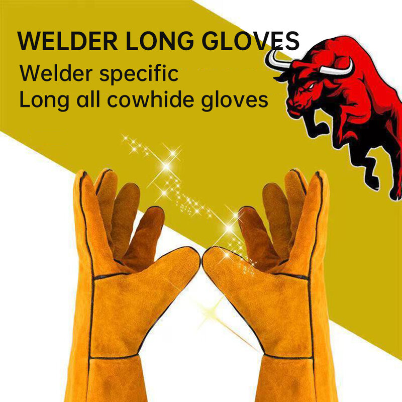 Welding Leather Work Gloves Stretchable Wrist Tough Cowhide Working Glove Resistant Knit Wrist Canvas Backing Safety Supplies