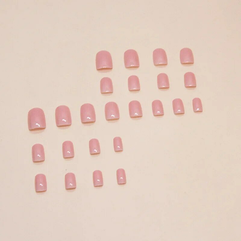 24Pcs Wearable Solid Color Fake Nails with Glue Simple Square False Nail Pink Short Detachable Press on Nail Tips Nude Manicure