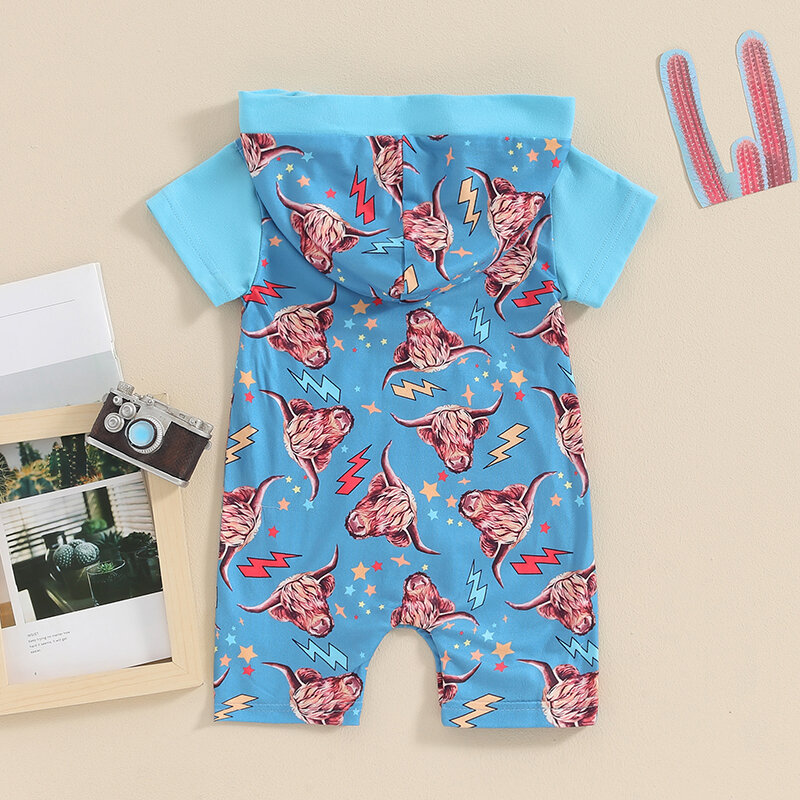 Baby Boys Jumpsuit Sleeveless Hooded Cow Head Print Summer Romper Clothes for Casual Daily