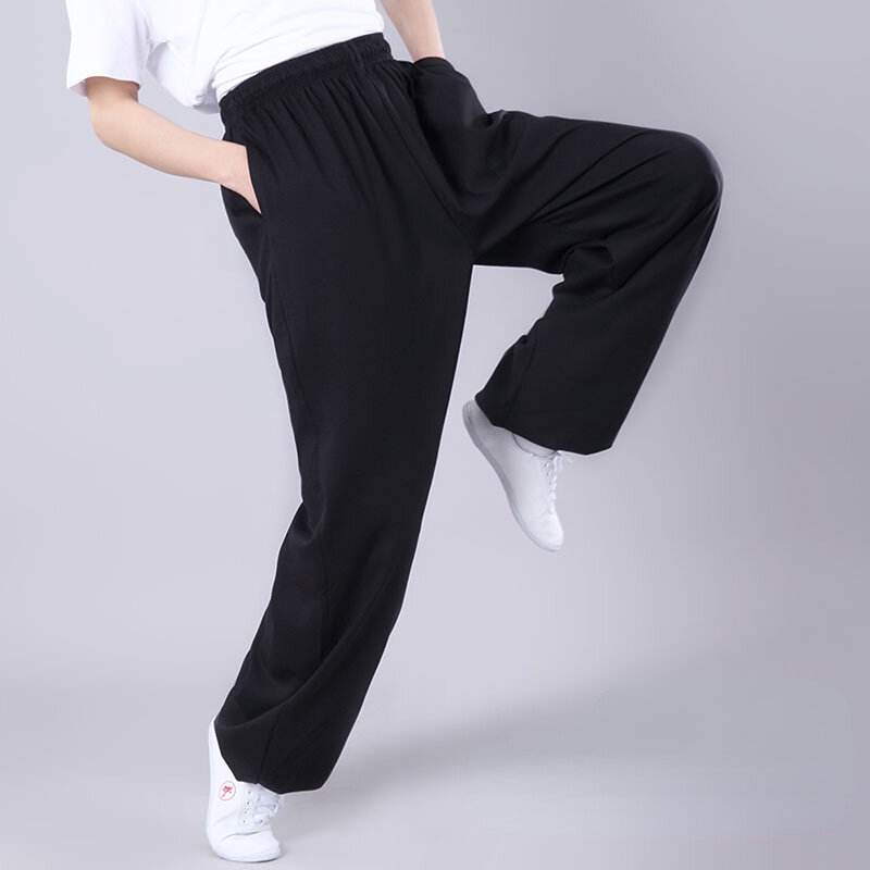 Tai chi roupas de algodão solto calças de linho para homens harem calças artes marciais wingchun calças kung fu verão correndo calças yoga