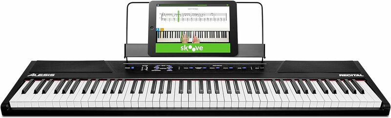 Alesis Recital – 88 Key Digital Piano Keyboard with Semi Weighted Keys, 2x20W Speakers, 5 Voices, Split, Layer and Lesson Mode,