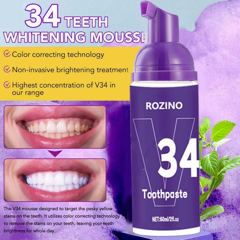 ยาสีฟันโฟมฟันธรรมชาติมูสสีขาว60มล. ฟันไวต่อฟันมูสปกป้องโพรงธรรมชาติและฟันสีม่วง