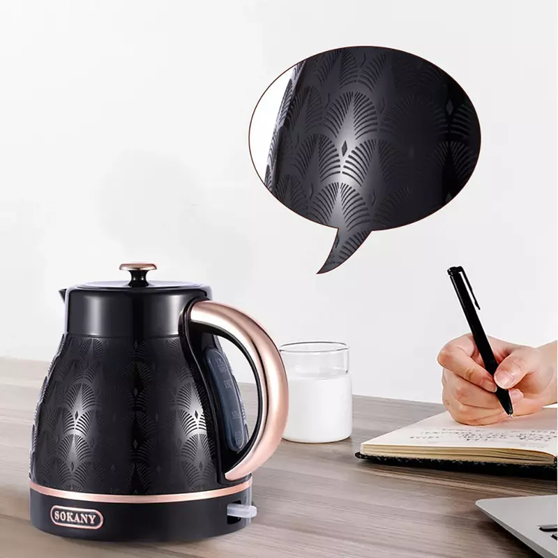 Electric Kettle Home Kettle Boiling Water Automatically Turns Off Fish Pattern Black Vintage