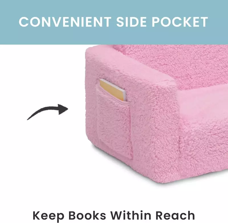 Cadeira Sherpa conversível flip-out, espreguiçadeira rosa para crianças, 2 em 1