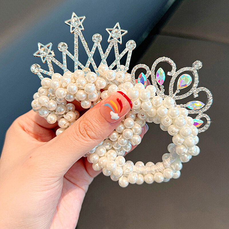 Fashion Pearl Crown Princess Hair Bands elastici elastici bambini Ball Hair Bun Ties accessori per lo Styling dei capelli