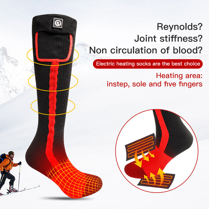 SNOW DEER Winter Heated Sock Rechargeable Battery Stocking Women Electric Heating Ski Socks Sports Man Thermal with Warmer Foot