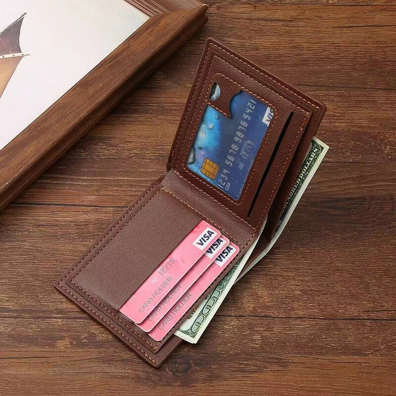 Fashion Men Short Wallet Small Solid Wallets PU Leather Purse Simple Retro Card Holder Ultra-thin Money Clip Personality