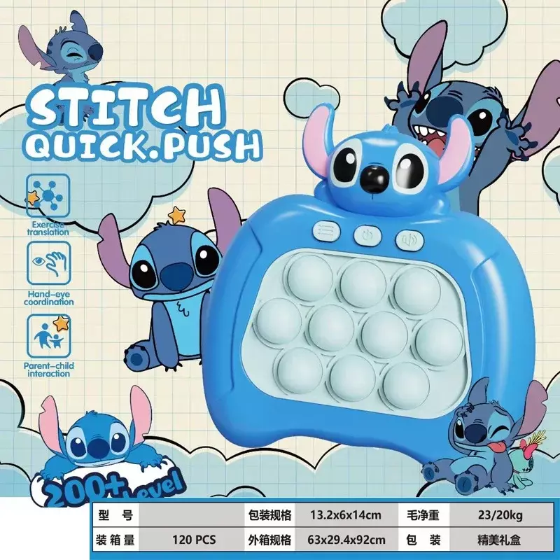 Sanrio Cinnamoroll juguete Stitch Mickey Cartoon, consola de juegos de empuje rápido, rompecabezas de prensa, juguete Kawaii, regalo para niños, juguete pequeño