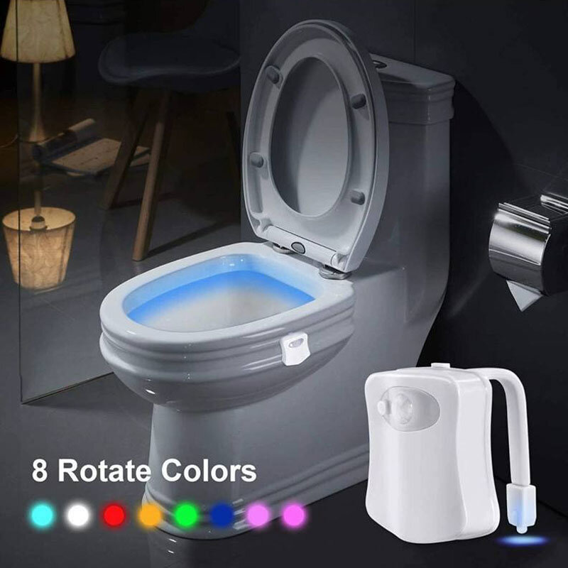 Veilleuse de siège de toilette à détecteur de mouvement PIR intelligent, lampe de nuit étanche pour cuvette de toilette, lumière HOLamp, 8 couleurs
