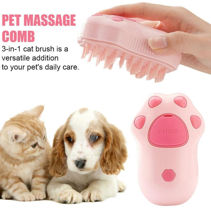 Escova de massagem a vapor elétrica para gatos e cães, Pet Grooming Comb, 3 em 1, Carregamento USB, Depilação, Spray