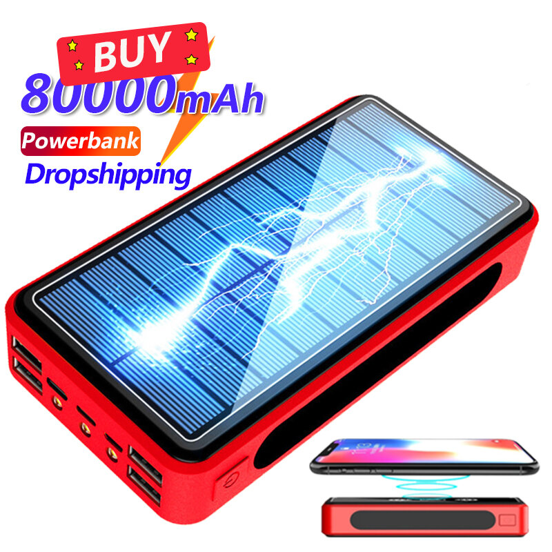 Solar Power Bank 80000mAh caricabatterie portatile Wireless Outdoor Power Bank batteria esterna Poverbank per Xiaomi Mi Samsung IPhone