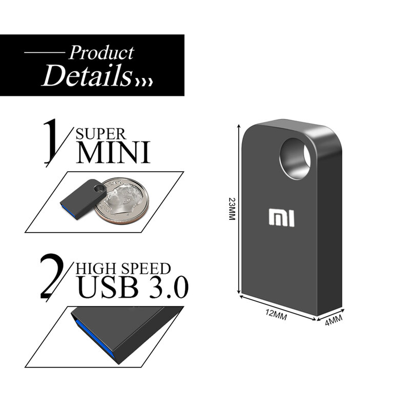 Xiaomi-Mini Pen Drive Portátil USB, Stick Pen Drive Impermeável, Stick Pen Drive de Metal, USB 3.0 Tipo C, Alta Velocidade, 1TB, 2TB, 512GB
