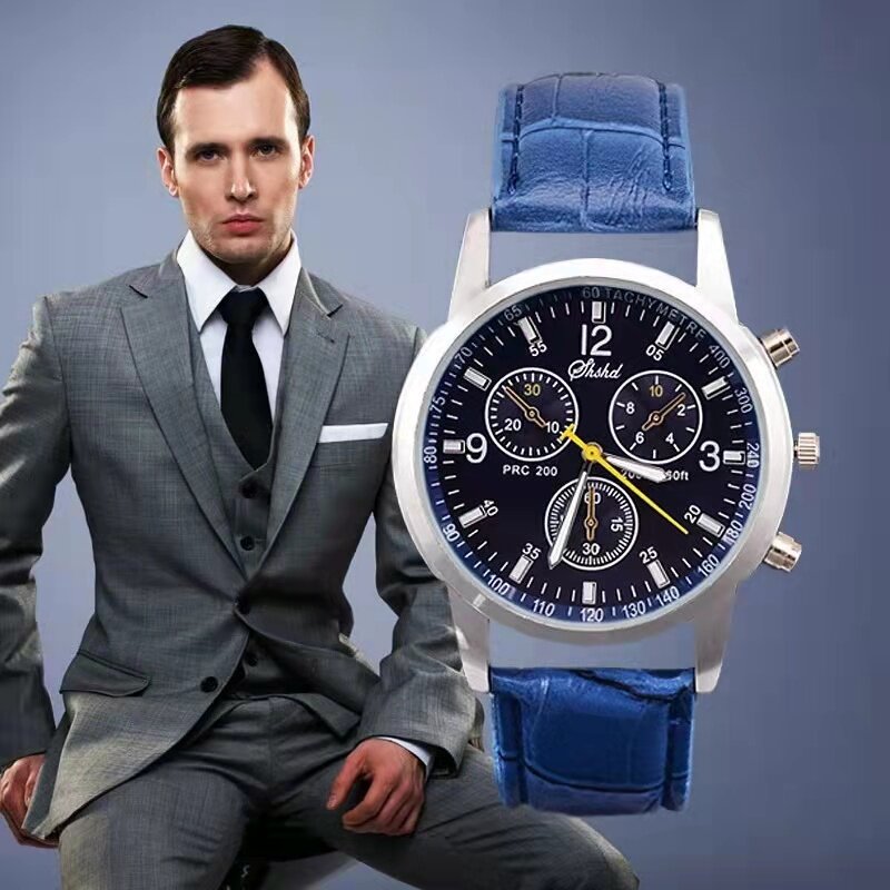 Modny styl męski na co dzień i spokojny pasek zegarka trzy oczy sześć szwów zegarek mody rekreacyjnej, zegarek kwarcowy