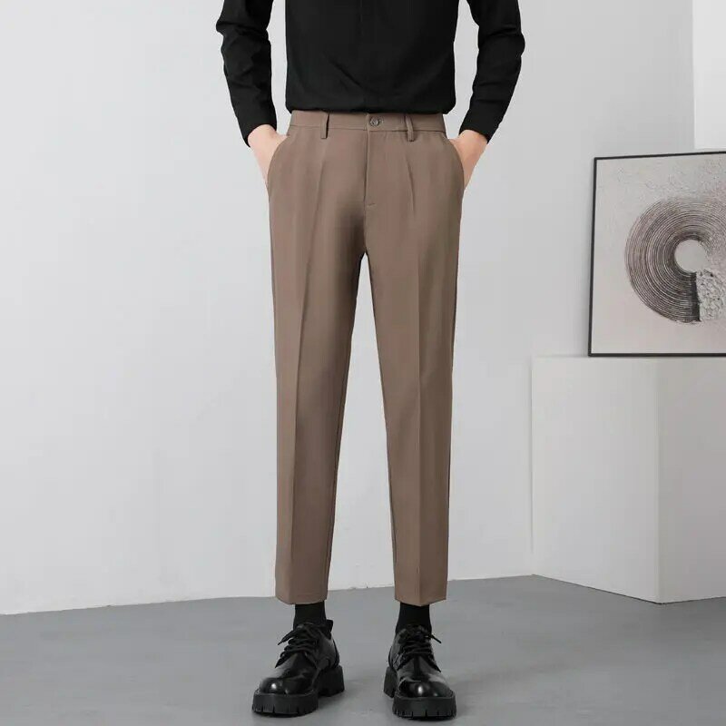 Spring Men Korean High Street Sagging Sensation Casual Straight Cylinder Comfortable Solid Color Cropped Pants All-match Pants