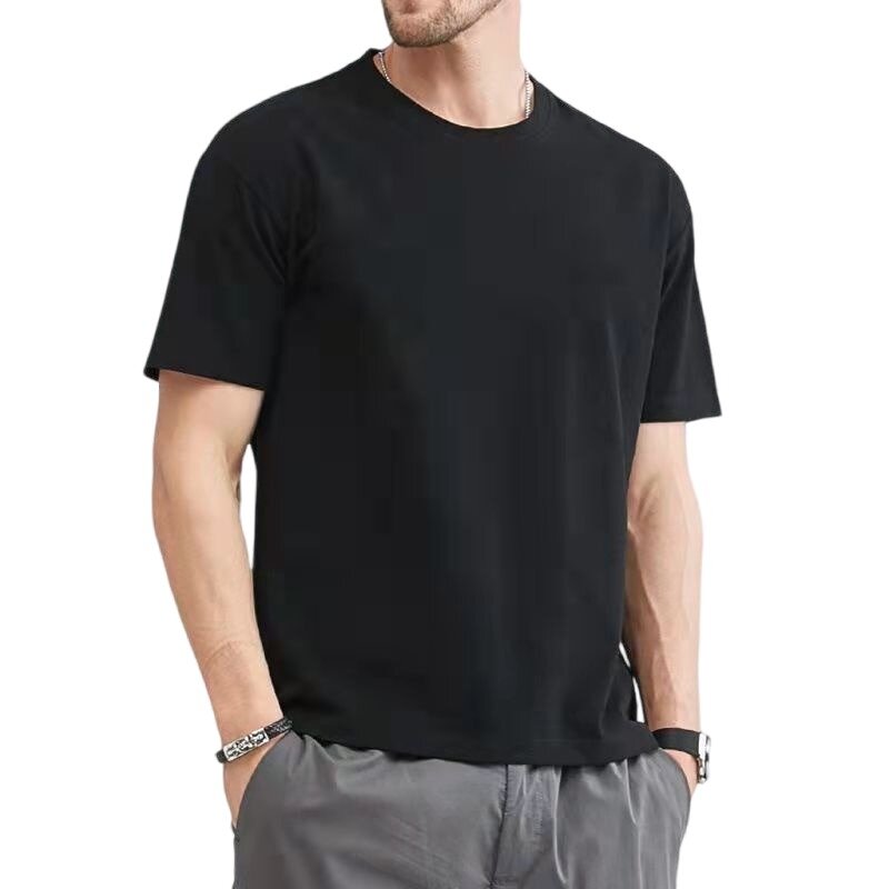 Футболка мужская с круглым вырезом, однотонная хлопковая рубашка, летняя, размеры от M до 5XL