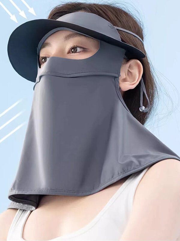 UPF50ฤดูร้อน + กันแดดกลางแจ้ง facekini หมวกหน้ากากยาวของผู้หญิงป้องกันรังสีอัลตราไวโอเลตระบายอากาศคลุมใบหน้าไนลอน