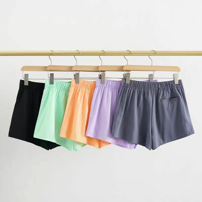 Lemon-pantalones cortos de cintura alta para mujer, falda tejida ligera, sensación fresca, pantalones cortos de Yoga con bolsillo de abertura lateral