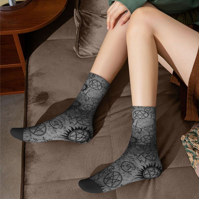 Supernatural Grey Socks Harajuku High Quality Stockings All Season Long Socks Accessories for Unisex Gifts