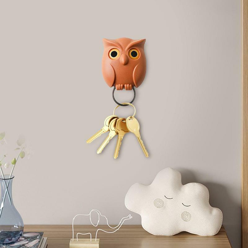 Owl Coat Hooks Scary Night Owl Black White Brown Magnetic Wall Key Holder Punch Free h Automatic OpeningWall Decorative Ornament