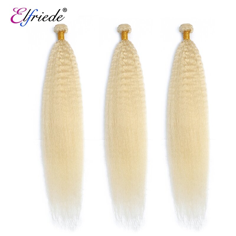 Elfriede #613 Blonde Kinky Straight Human Hair Bundles 100% Human Hair Extensions Remy Hair Weaves 3/4 Bundles Human Hair Weft
