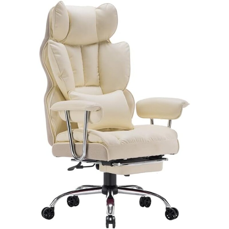 Desk Office Chair 400LBS, Big and Tall Office Chair, PU Leather Computer Chair, Executive Office Chair with Leg Rest