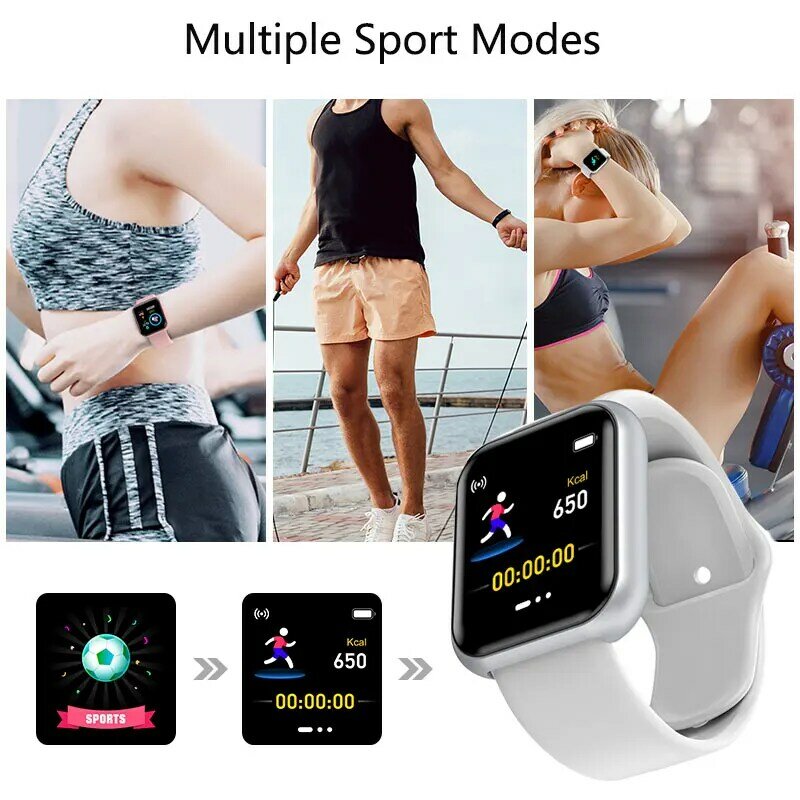 Black Pink Smart Watch Men Women Sports Bracelet Fitness Calorie Monitor Bluetooth Connected Y68 Android Smartwatch For Kids D20