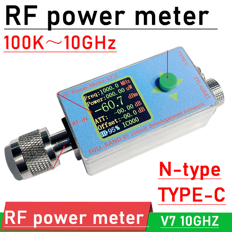 Medidor de energia RF com comunicação de software, tipo 100K-10Ghz, V7, TYPE-C USB Data, Export Ham Radio, Detector de energia, Ham Radio, TTL, N