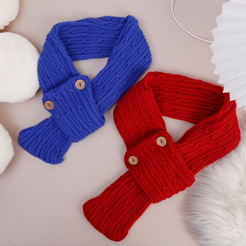 5 Colors Winter Knitted Scarf Button Cross Connection Muffler Girl Lady Outdoor Windproof Cold-proof Neck Neckerchief Bandelet
