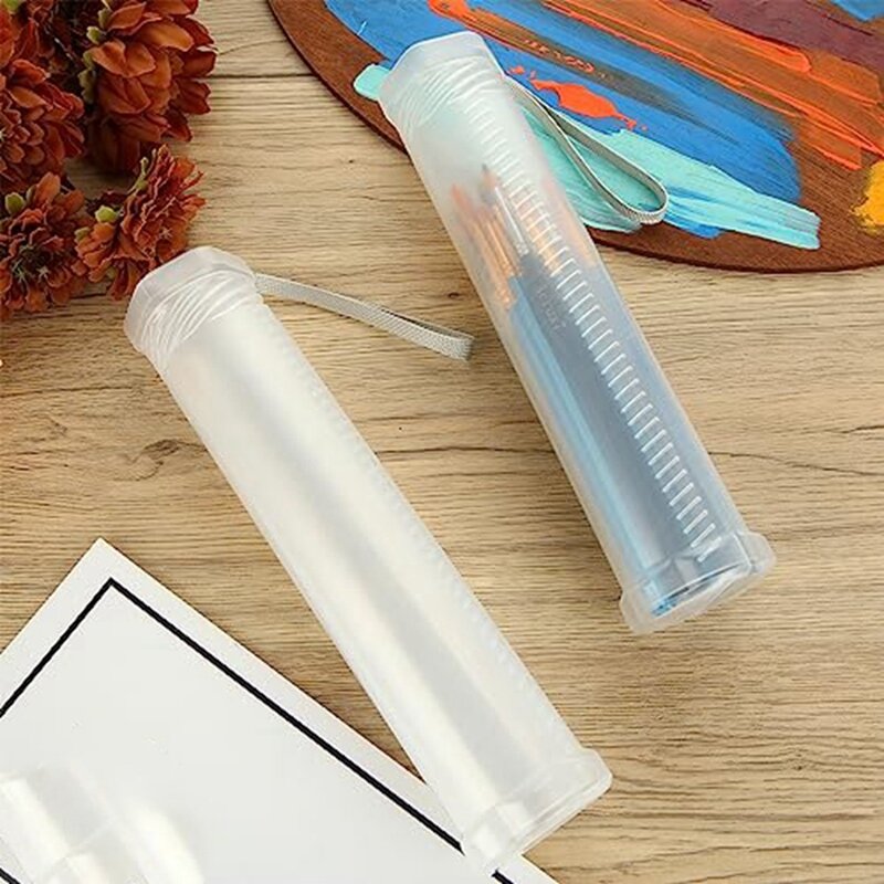 Custodia per pennelli in plastica estensibile da 4 pezzi contenitore per matite di stoccaggio per tubi con supporto per pennelli lungo trasparente