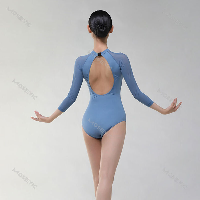 Ballett anzug für Frau Badeanzug V-Ausschnitt Langarm üben tanzen Bodysuit Erwachsenen elegante Gymnastik Ballett Overall