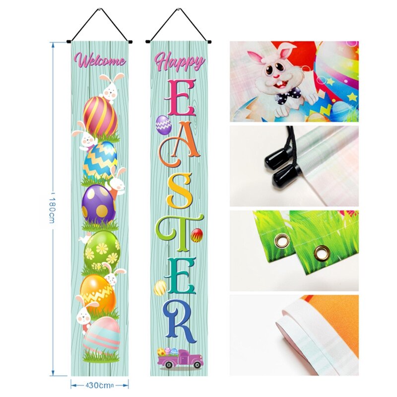 4 Pair Easter Day Decoration Porch Sign Happy Easter Hanging Banners Easter Eggs Door Hangers For Home Wall Decoration