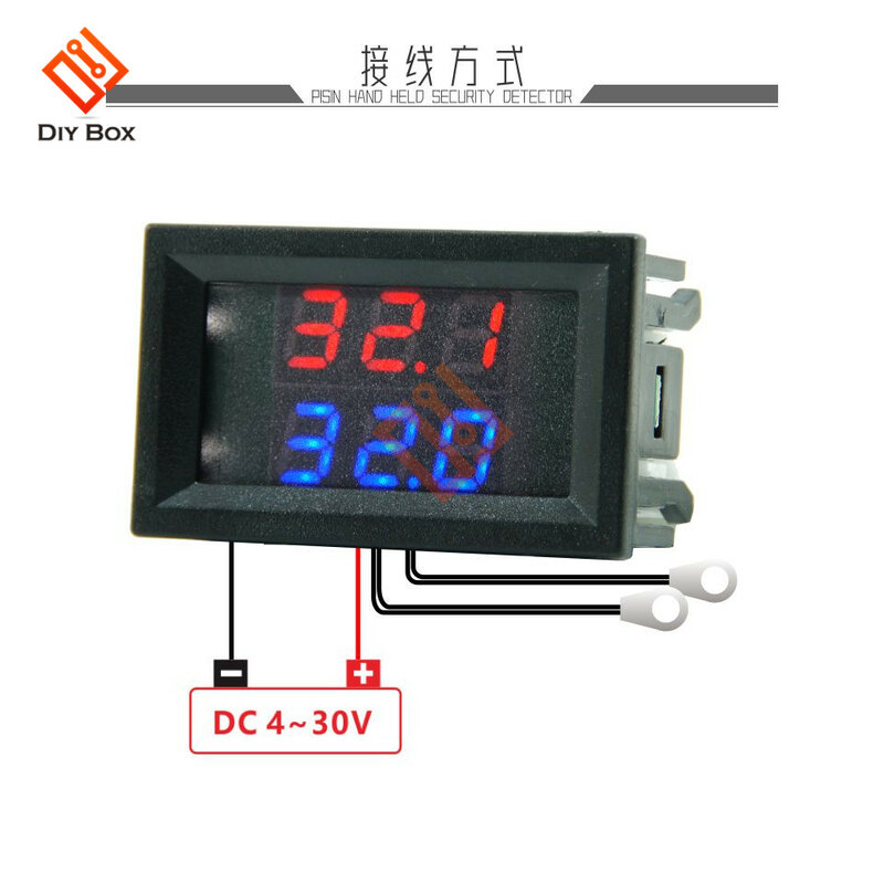 Termometer Digital DC 4V-28V, pengukur suhu Sensor logam tahan air NTC ganda tampilan Digital untuk dalam ruangan Mobil