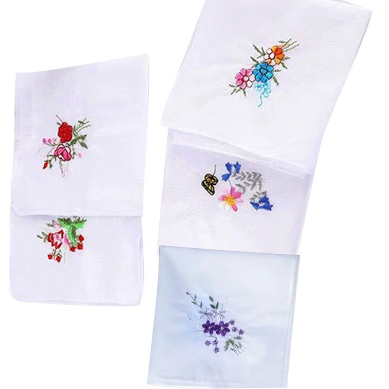 Embroidery Flower Handkerchief Women Man Unisex Square Pocket Towel Sweat Towel
