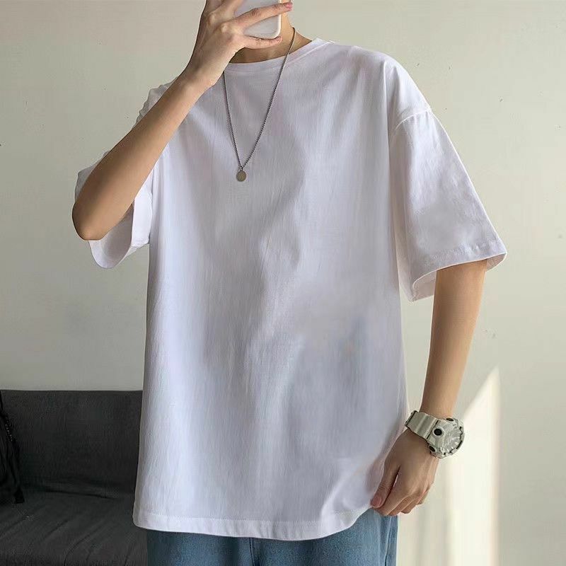 Korean cotton round neck printed graphic T shirt men loose summer y2k new ins letter round neck trendy brand half sleeved top