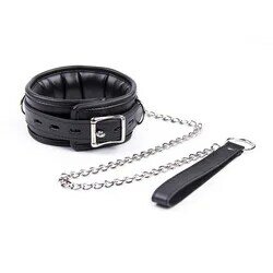 BlackWolf Sexy Leather-Trimmed Sponge Collars With Leash BDSM Bondage Fetishs Collar Adult Lingerie Sex Accessories For Woman