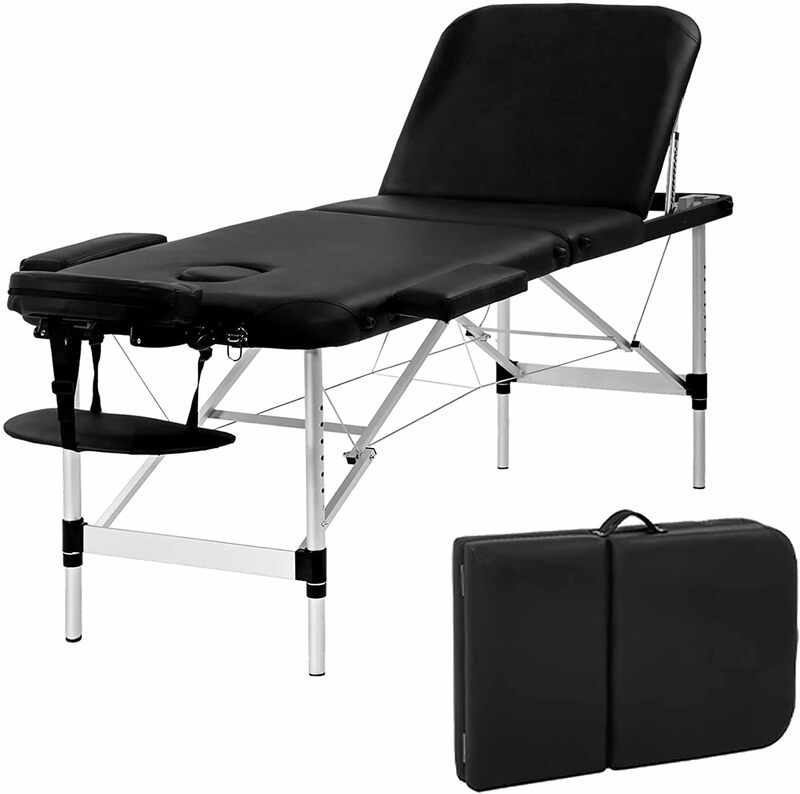 Stół do masażu przenośny łóżko do masażu 3 składane aluminiowe łóżko do salonu z regulacją o wysokości 73 Cal futerał do przenoszenia fotel kosmetyczny stołowy do tatuażu