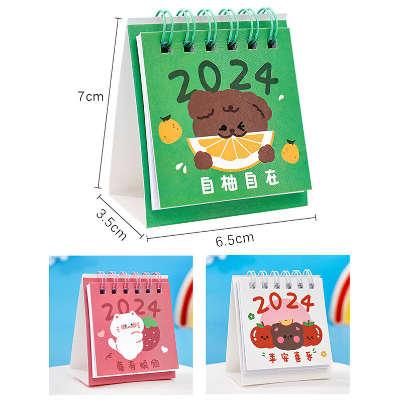 Mini Cute Cartoon Pink Cat Desk Calendar, Standing Flip Desktop Calendar, Small Daily Planning, Monthly Home Calendar, 2024