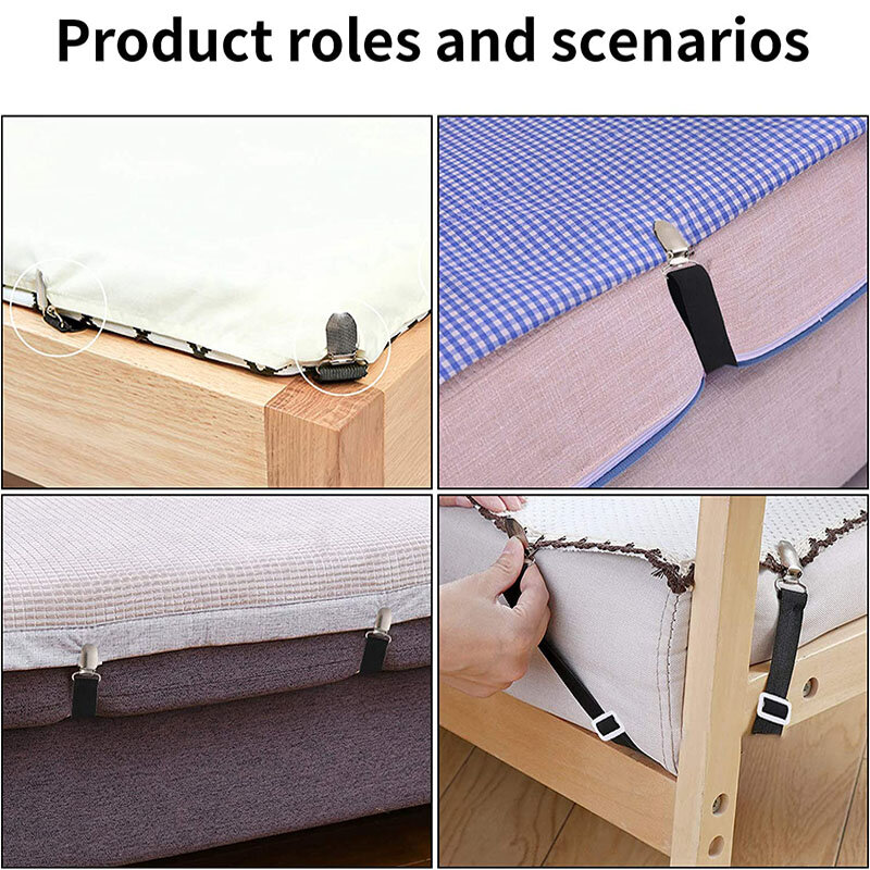 4pcs Bed Sheet Clip Elastic Straps Adjustable Clip Bed Sheet Fasteners Holder Gadgets for Home Organizer Mattress Cover Clips