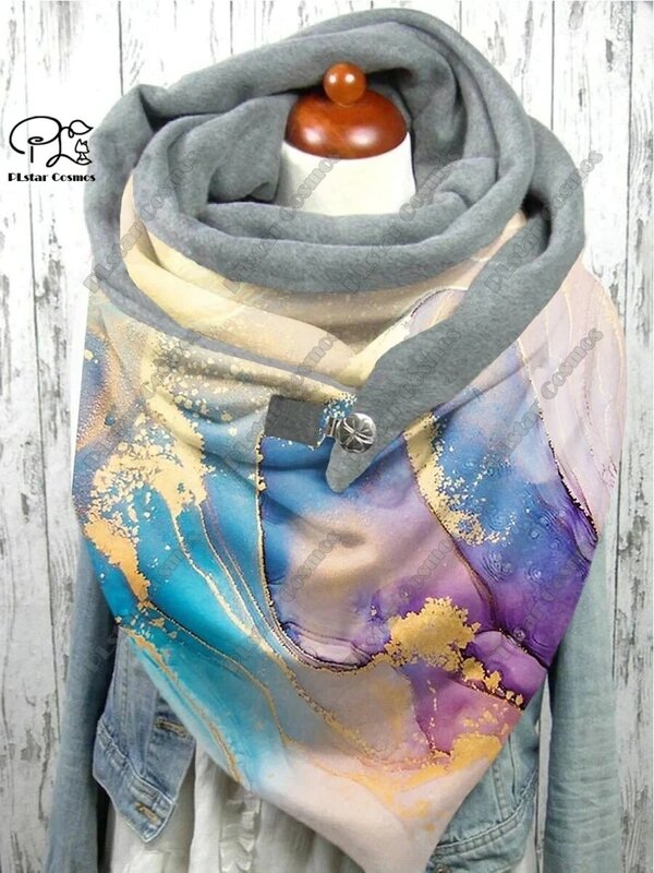 Chal cálido con patrón retro impreso en 3D, bufanda triangular grande, regalo informal, primavera e invierno