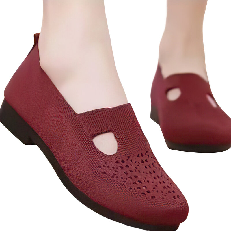 รองเท้าสนีกเกอร์ผู้หญิงผ้าทอระบายอากาศได้ดีน้ำหนักเบา, รองเท้ากันลื่นด้านบนเป็นตาข่ายสำหรับใส่ในกลางแจ้งในบ้านสำนักงาน