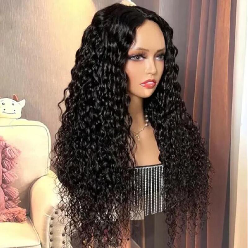 Long Kinky Curly Lace Front Wig para mulheres negras, cabelo do bebê, sem cola, pré-arrancadas, resistente ao calor, macio, preto, 26 ", diariamente