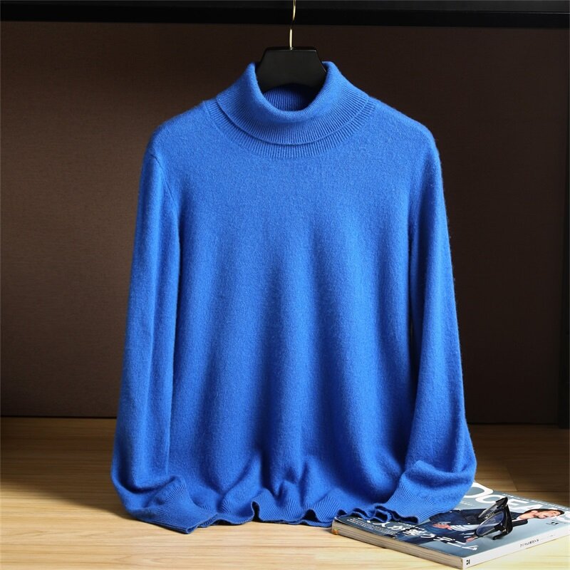 Suéter suelto de manga larga para hombre, Jersey de punto puro, medio cuello alto, Color sólido, Top de Base suelta, Otoño/Invierno 22