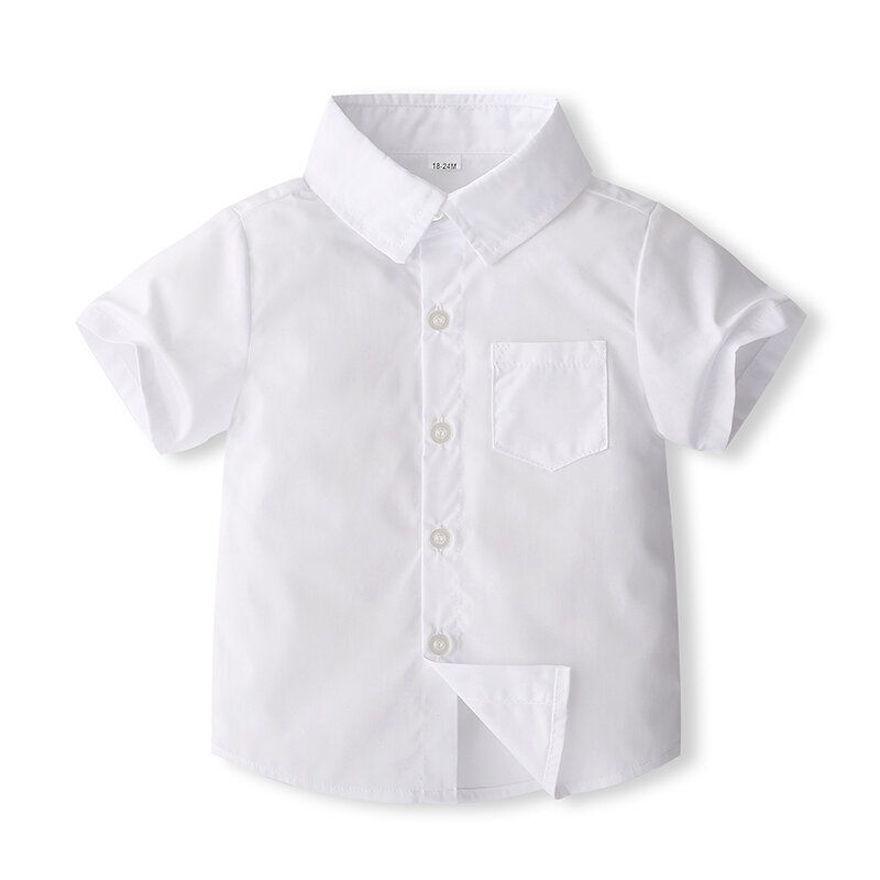 VISgogo-طقم ملابس صيفية للأولاد الصغار ، لون سادة ، أكمام قصيرة ، قميص بأزرار ، شورت معلق ، زي سادة ، 2 *