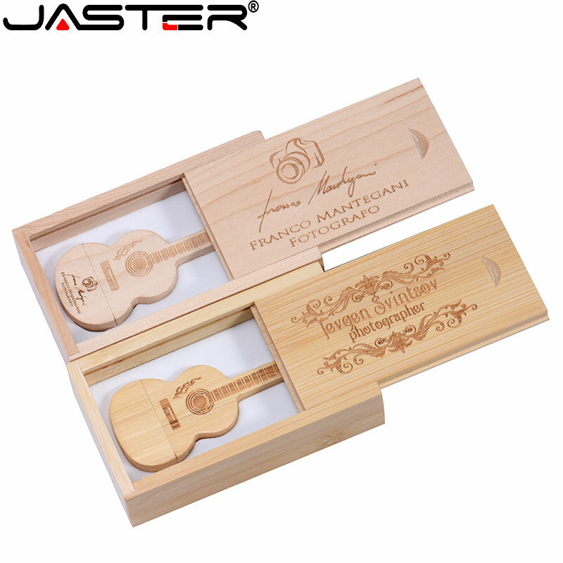 Wooden Guitar USB Flash Drive 64GB Free Custom LOGO Wood Box + Pen Drives 32GB Wedding Photography Gifts Memory Stick 16GB 8GB