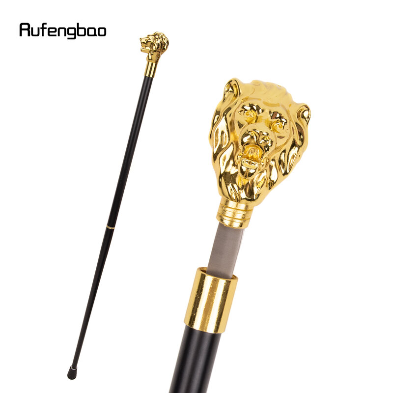 Gold Luxury Lion Head Handle Walking Stick with Hidden Plate Self Defense Fashion Cane Plate Cosplay Crosier Stick 93cm