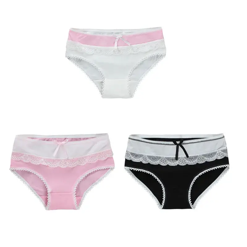 3PCS Teenage Girls Panties Cotton Toddler Girl Underwear Lace Young Girls Pantie Puberty Girl Underpants