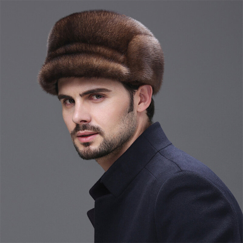 2022 New Russian Bomber Cap Outdoor Warm Earmuffs Mink Fur Hat Men's Cap Universal Winter Ski Caps For Men Thickened Hats